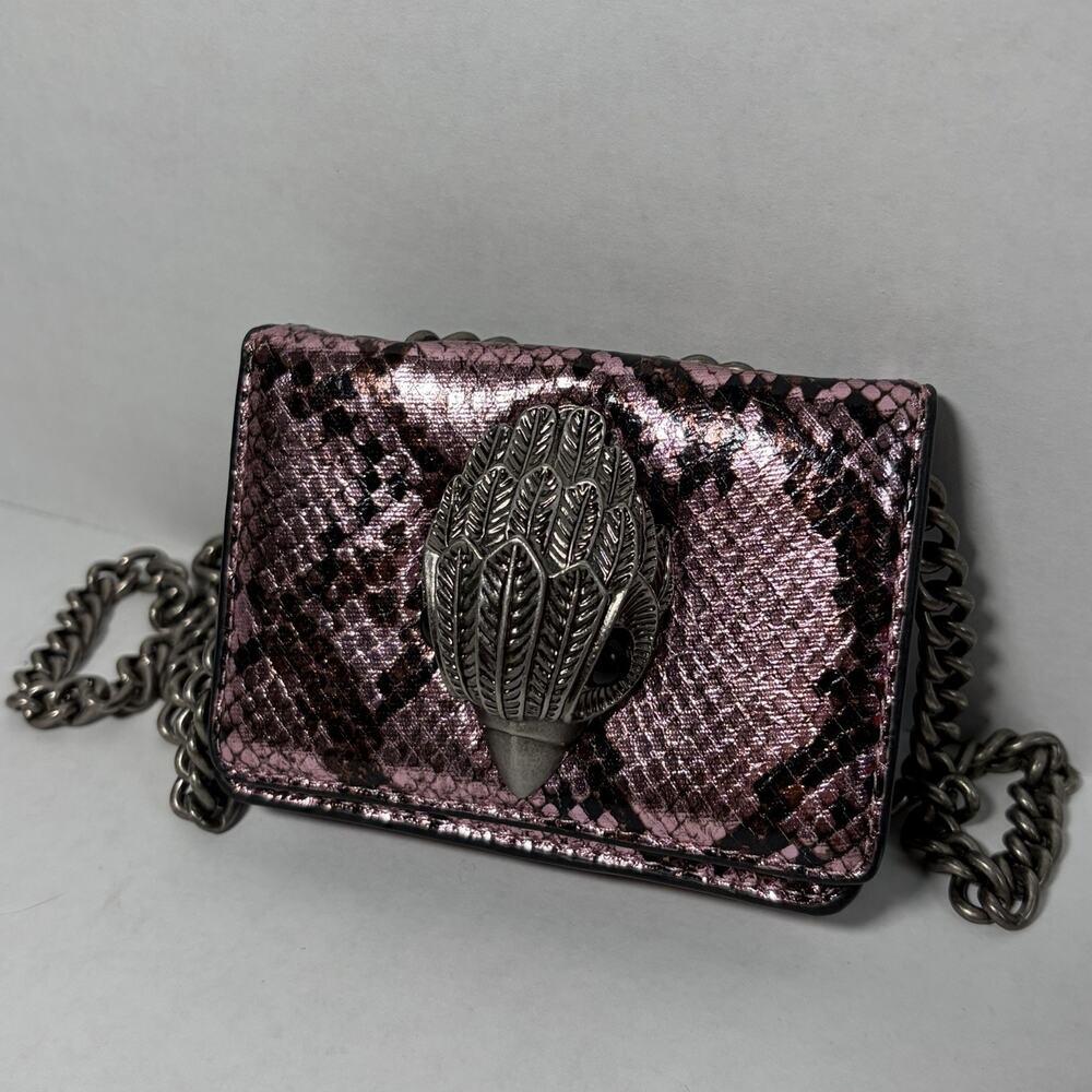 Kurt Geiger London Micro Mini Kensington Chain Crossbody Bag Pink Snakeskin